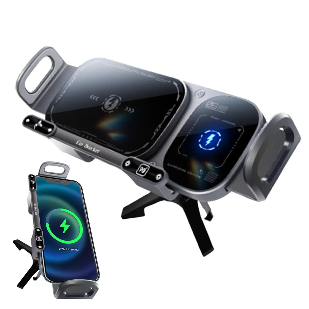 2 in 1 Car Air Vent Wireless Charger Phone Holder 15W Fast Charge Double Coil Mount for iPhone Foldable Phone Tablet Navigation