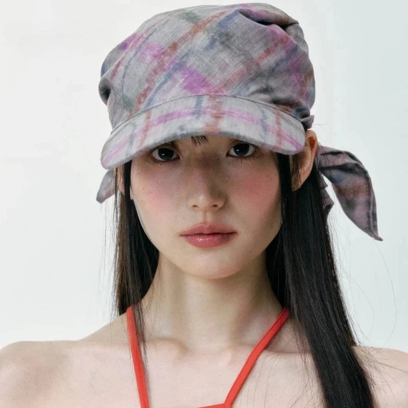 Korean Ins Plaid Triangle Scarf Cap Women's Y2K Spicy Girl Bucket