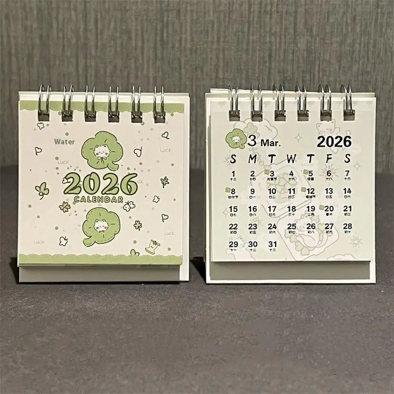 Lucky Cat Themed 2026 Mini Desktop Calendar Ins Style Decoration For Students Office Desk Organizer Cute Schedule Planner
