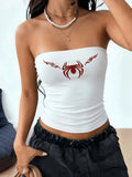 American Retro Spider Print White Strapless Women's Elastic