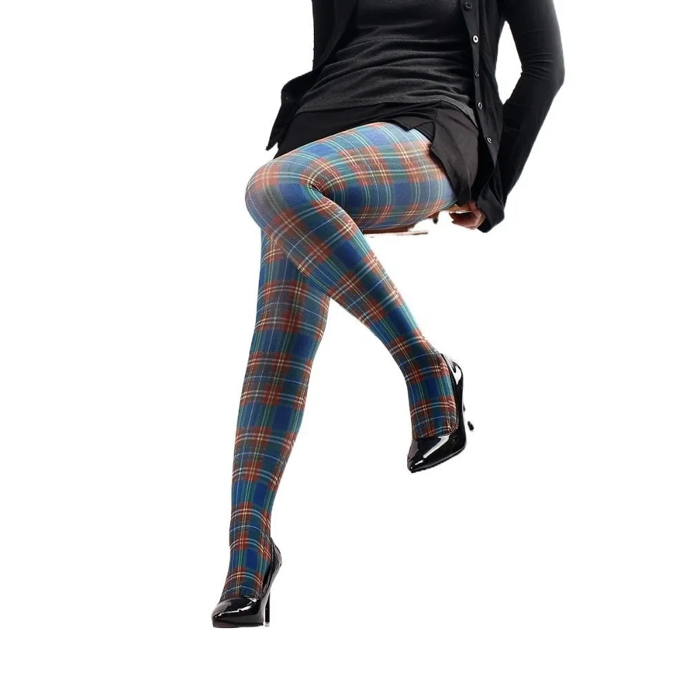 Fashion Classic Tartan Women's Pantyhose Red Purple Blue Semi-Opaque High Pantyhose Scottish Check Pattern Printed Tights