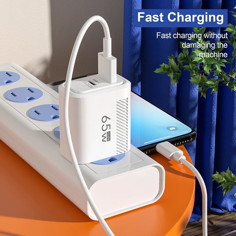 65W GaN Fast Charging USB Type C Charger US EU Plug PD 3.0 Quick