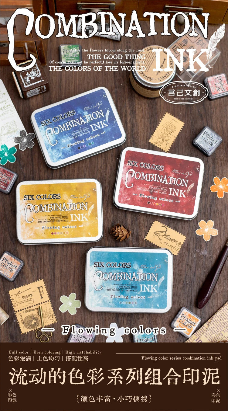 6 Pcs Colorfull Multicolor Ink Pad Set Student Planner Handmade Self Ink Stamp Inkpad School Accessories Stationery Supplies