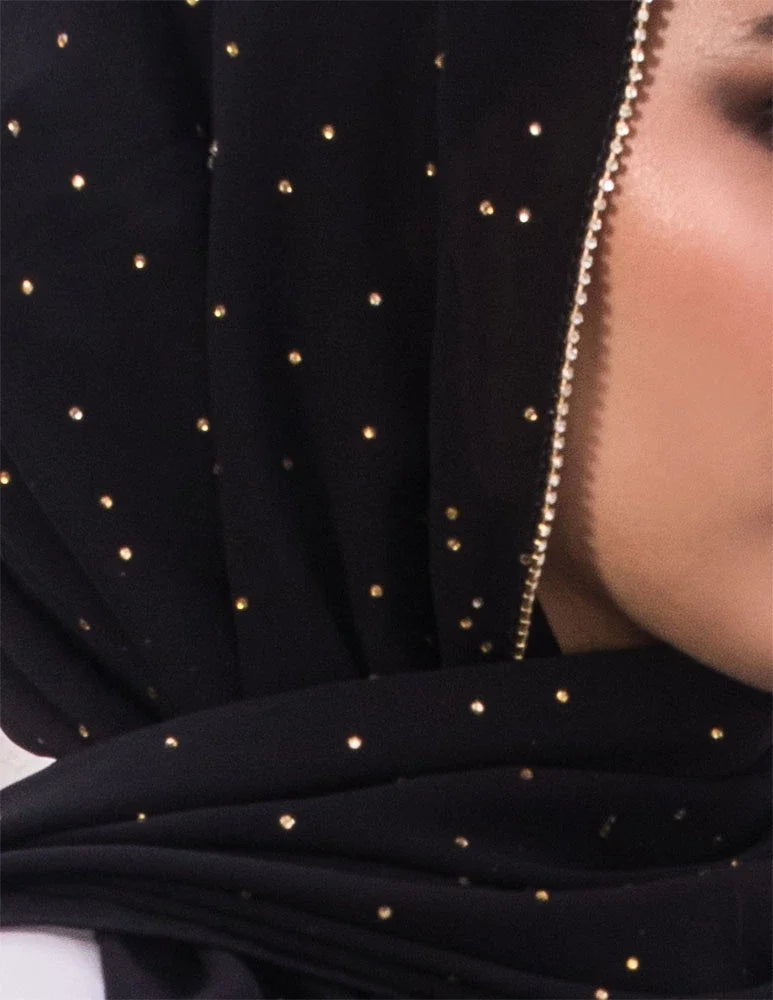 India Popular Hijab Rhinestone Chain Design Chiffon Soft Scarves Shiny Stone Wraps Elegant Foulard Muslim Women Party Scarf