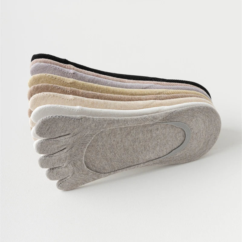 1 Pairs Summer Women Five Finger Socks Pure Cotton Candy Color Thin Breathable Silicone Anti-slip Split-Toe Shallow Boat Socks
