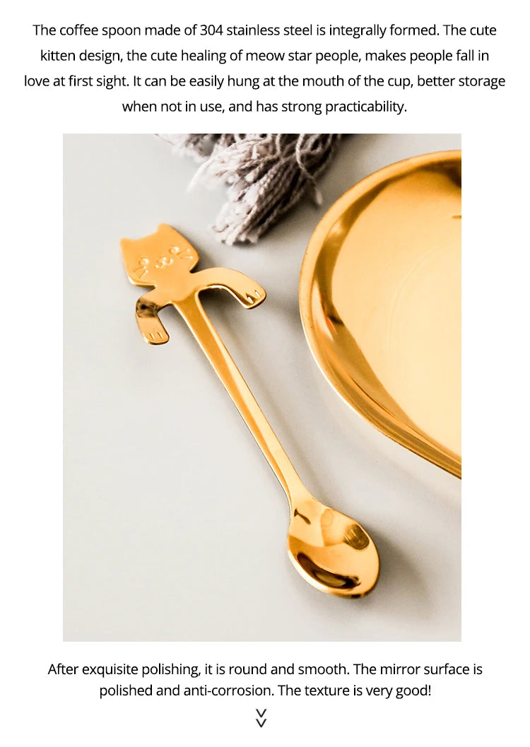 4pcs/set Stainless Steel Mini Cat Kitten Design Stainless Steel Coffee/Tea/Dessert/Drink/Mixing/Milkshake Spoon Flatware Gadgets