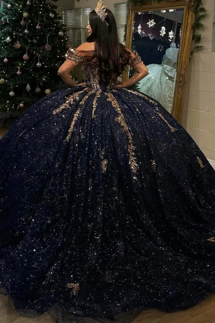FURSTENBERG Ball Gown Dresses Navy Blue Crystals Embroidery Dress Royal Train Wedding Party Gowns Vestido De 15 Customized