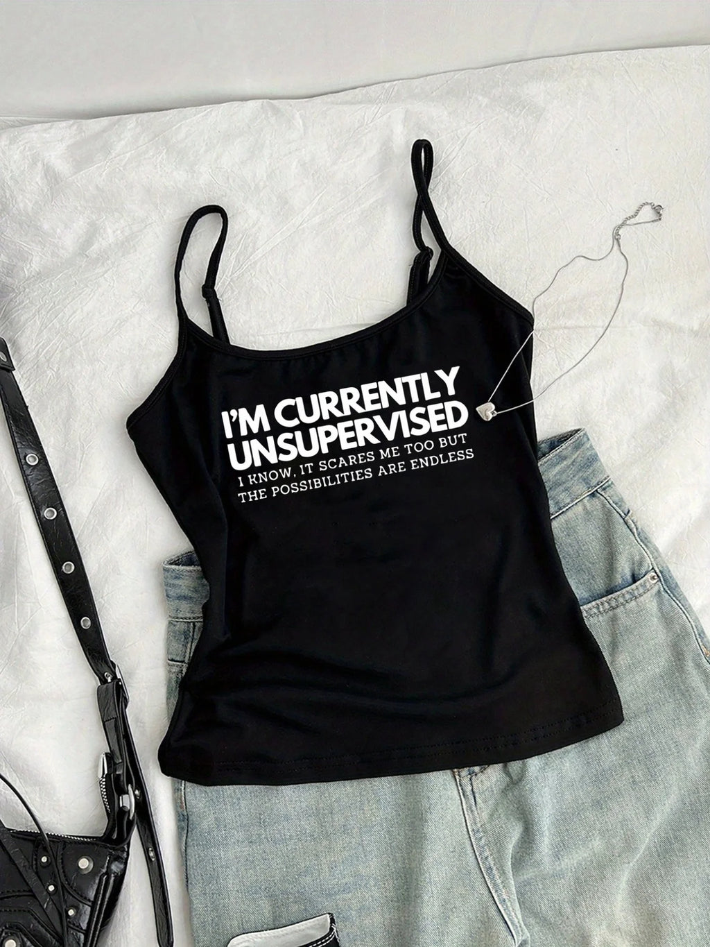 Americanstyle Roundneck Camisole With I'M CURRENTLY UNSUPERVISED Y2K