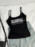 Americanstyle Roundneck Camisole With I'M CURRENTLY - Black