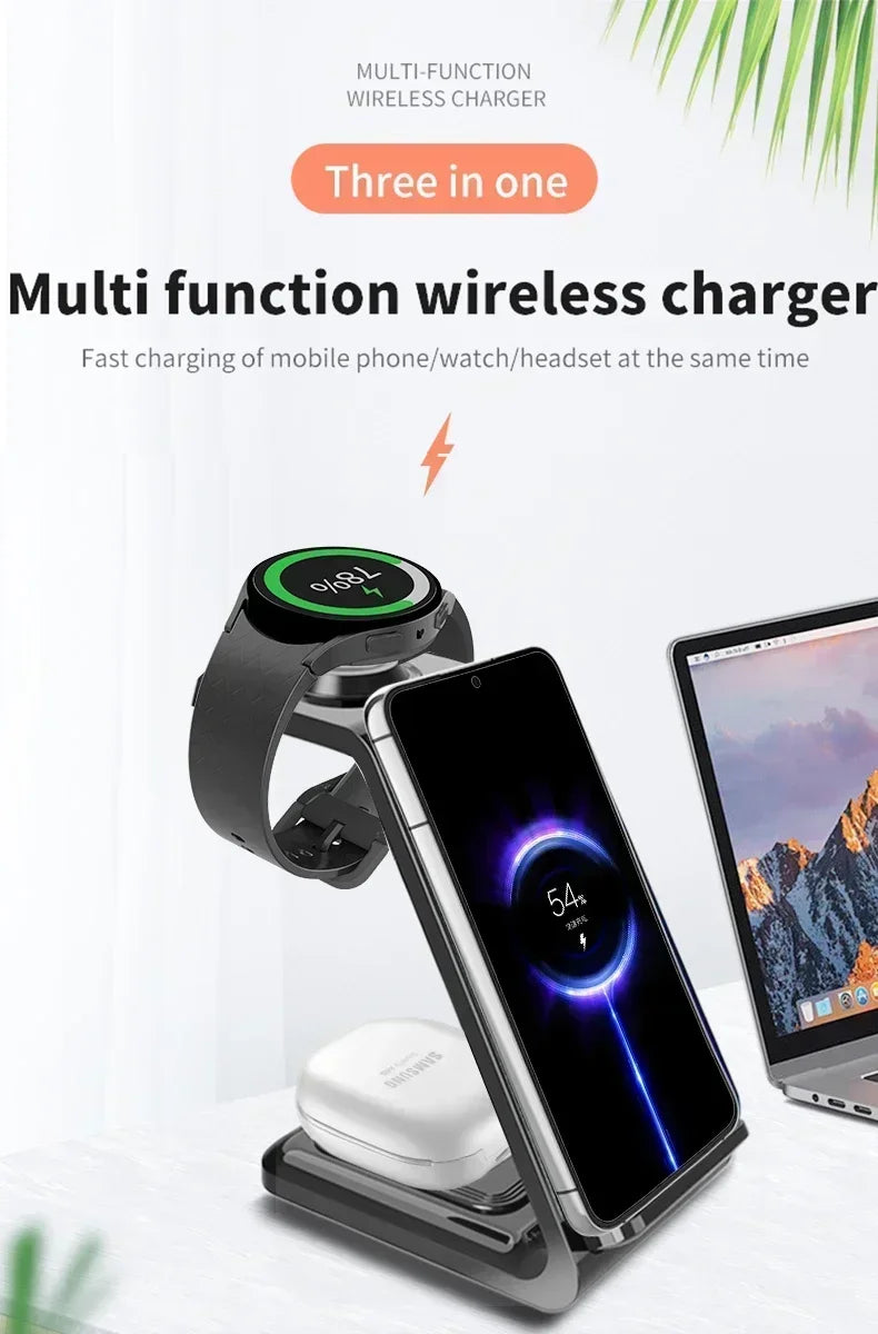 VIKEFON Fast Wireless Charger Stand For iPhone 16-12 Samsung S20 S21 Apple Watch 8/7 Samsung Galaxy 6/5 Charging Station