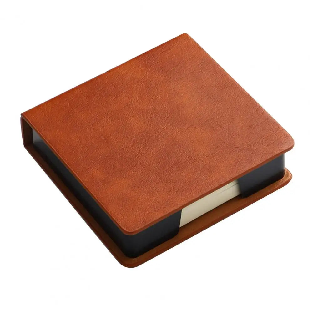 Desk Organizer with Note Paper Note Box with Grooves Imitation Leather Sticky Notes Holder with Lid Cover Name Cards Organizer