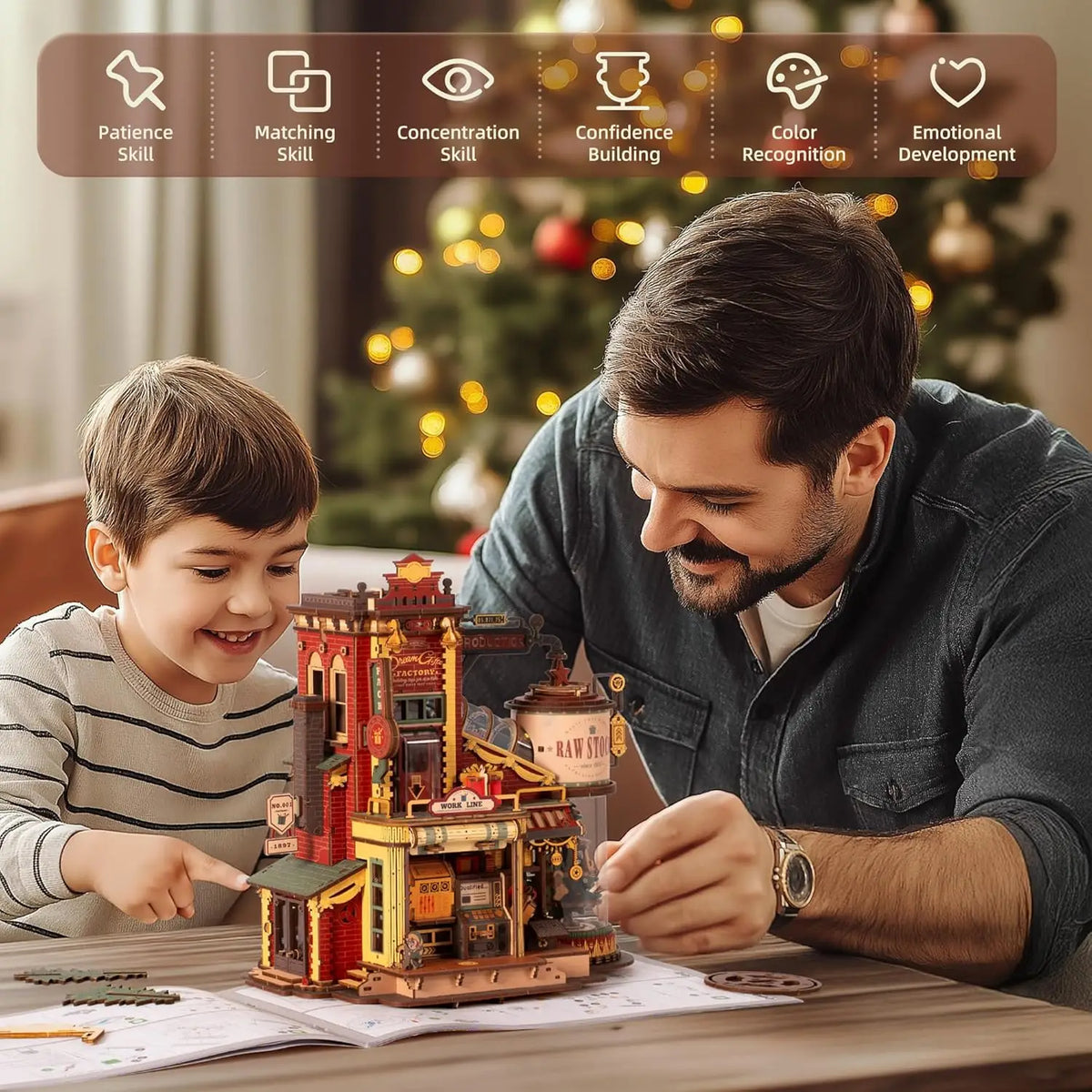 Robotime Wooden Music Box Christmas Dream Gift Factory 3D