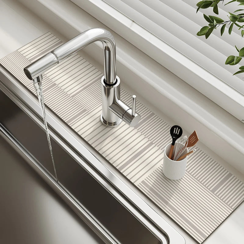 Kitchen Sink Faucet Mat Absorbent Faucet Splash Guard Drain Pad Bathroom Countertop Protector Diatomite Faucet Rug Washable