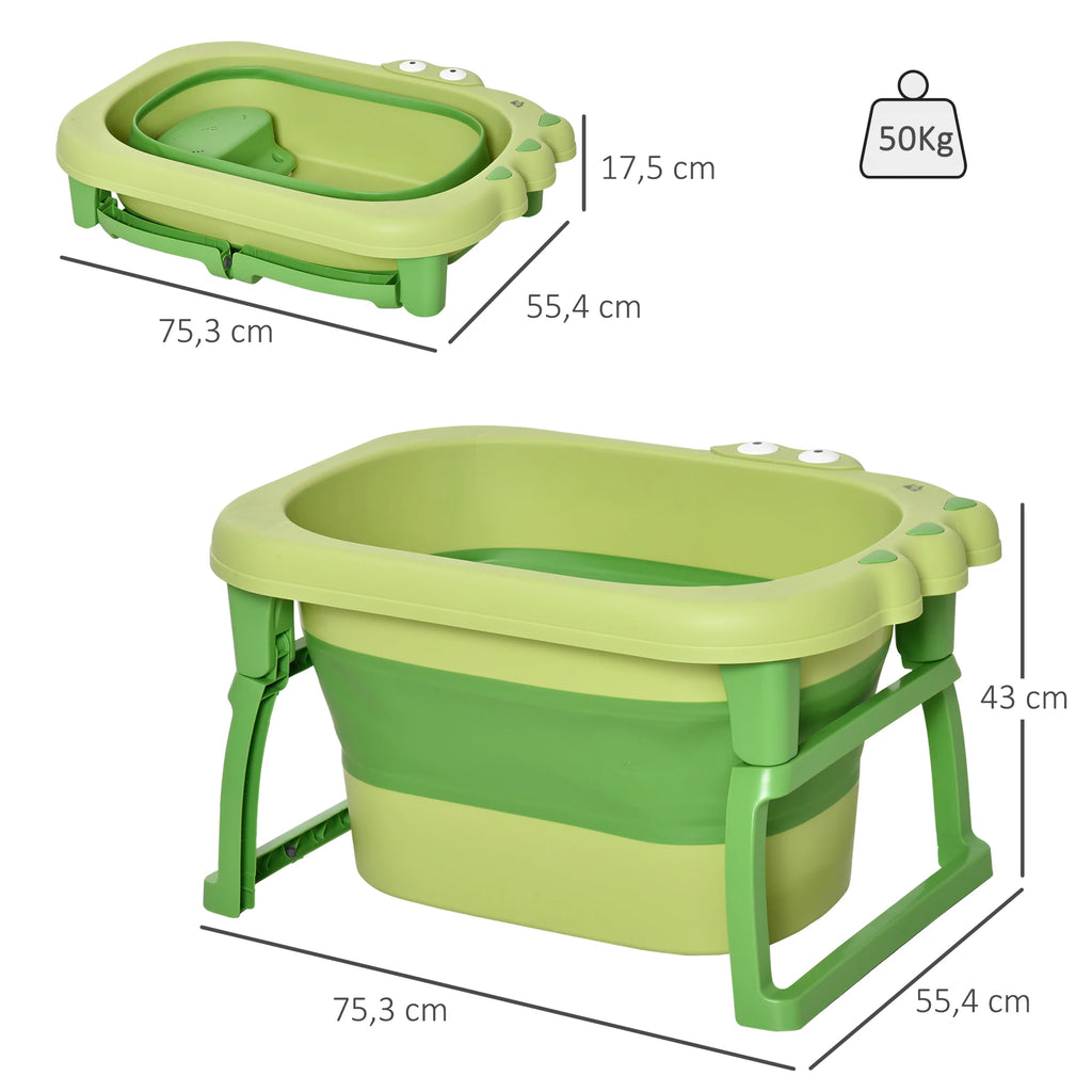 Homcom Folding Baby Bathtub for Newborns up to 6 Years Portable Children's Bathtub with Non-Slip Feet 105L Green