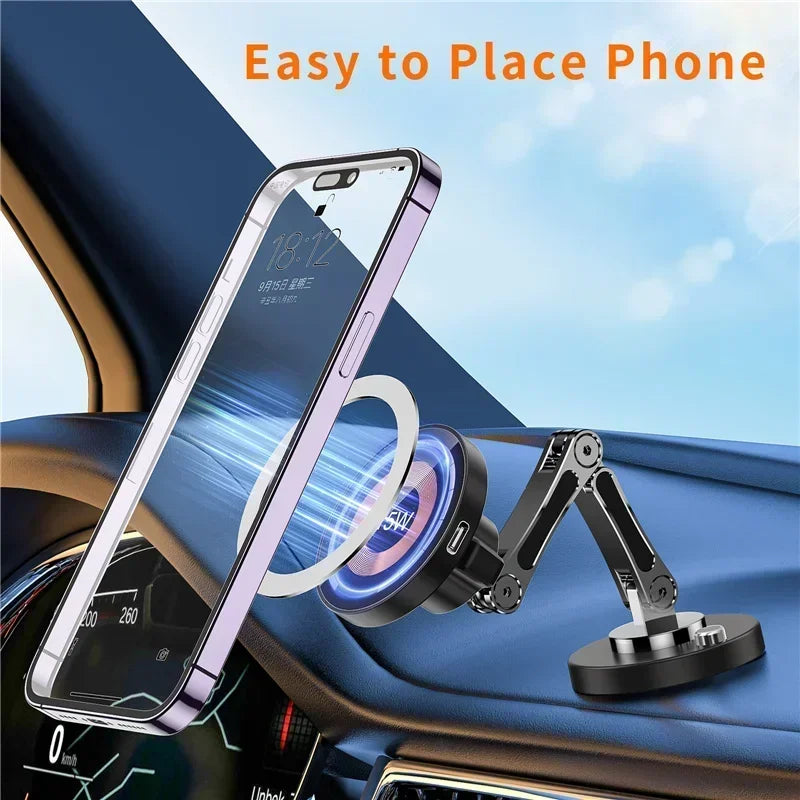 Car Magnetic Wireless Charger Adjustable Mobile Phone Holder for iPhone 15 14 13 12 Pro Max Fast Charging Easy Paste Mount Stand