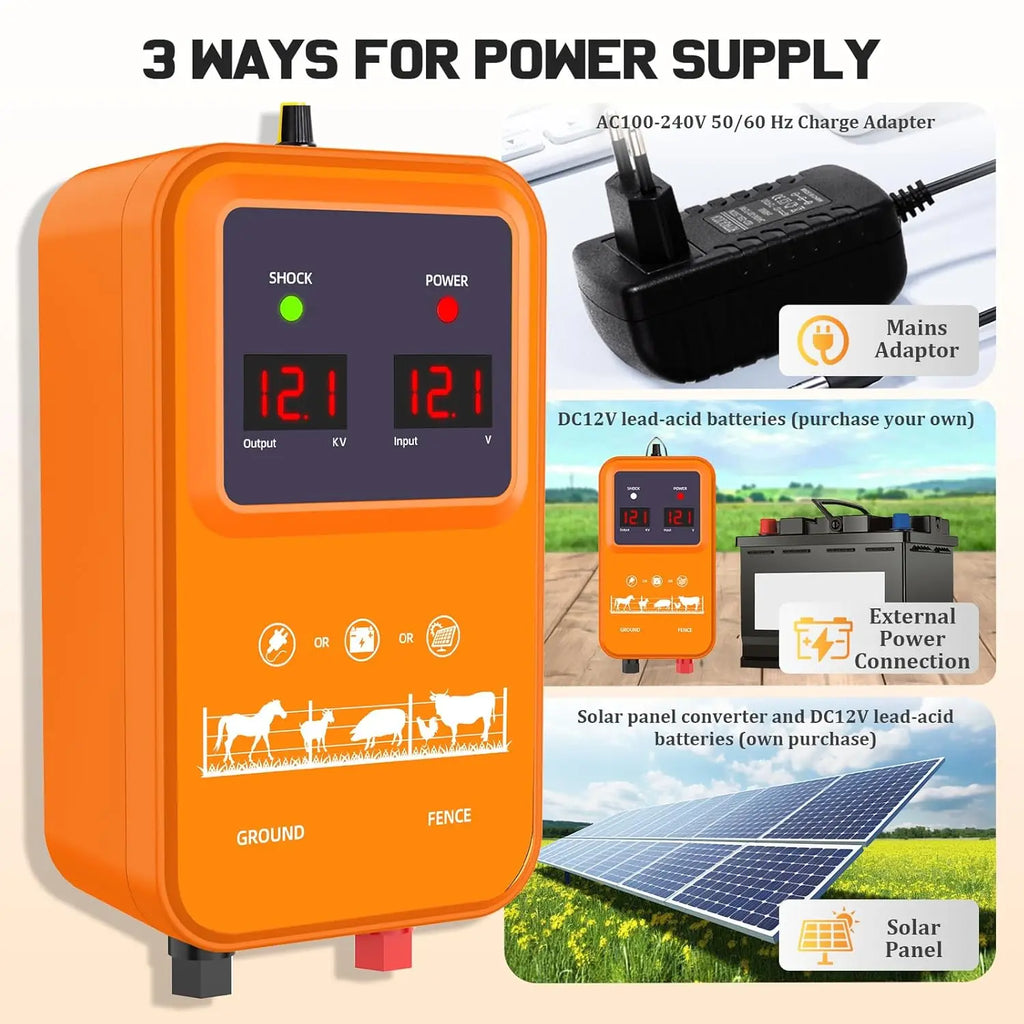 15KM 7KV-13KV adjustable electric fence with LED display waterproof electric fence for pastures for poultry with 200M cable