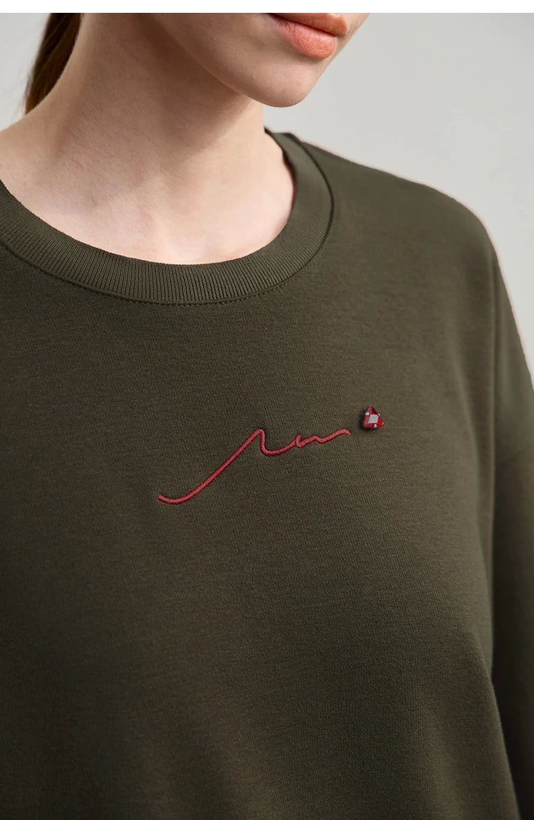 Amii Woman Sweatshirts 2025 Winter New Loose Warm Long Sleeve Female Sweatshirt Embroidery Pullover O-Neck Top Female 12524025