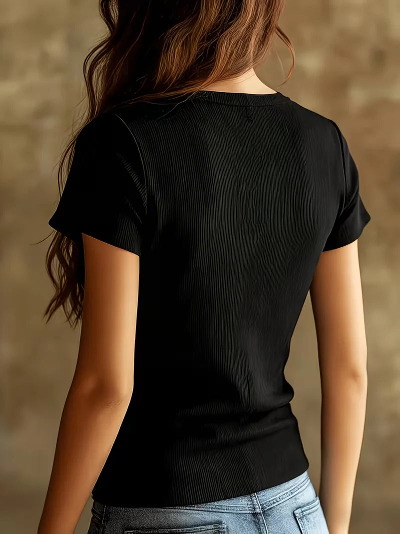 Women's Summer Pure and Alluring Mesh Patchwork V-Neck Ribbed