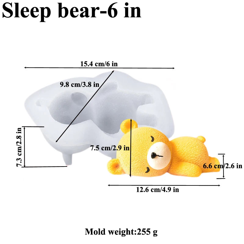 Mousse Pastry Mould Single Cavity 4 In or 6 In Sleeping Bear Silicone Cake Mold Food Grade Dessert Baking Tools Kitchen Supplies