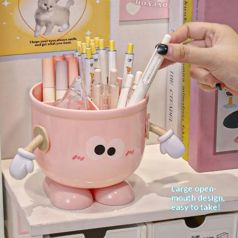 Creative Big Eyes Pencil Holder With Hook Table Stationery Storage Box Pen Holder Rack Student Children Girls Desk Organizer