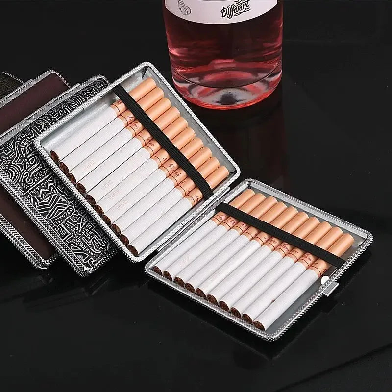 Personalized Name Leather Surface Storage Metal Cigarette Box 20pcs Cigarette Men's Smoking Accessories Waterproof Cigarette Box