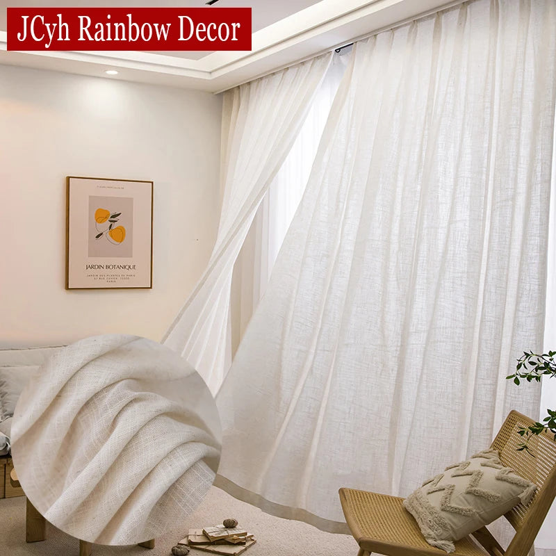Thick Linen Look Sheer Curtains for Living Room Tulle Curtains for Bedroom Window Kitchen Door Curtain Short Rideaux Chambre