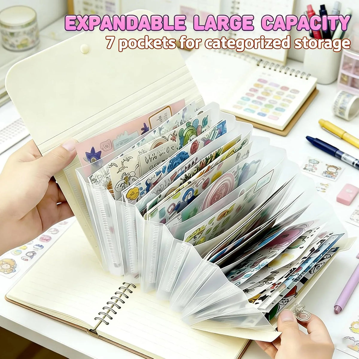 Large Capacity Sticker Storage Organizer 7/13 Expandable Pockets A6