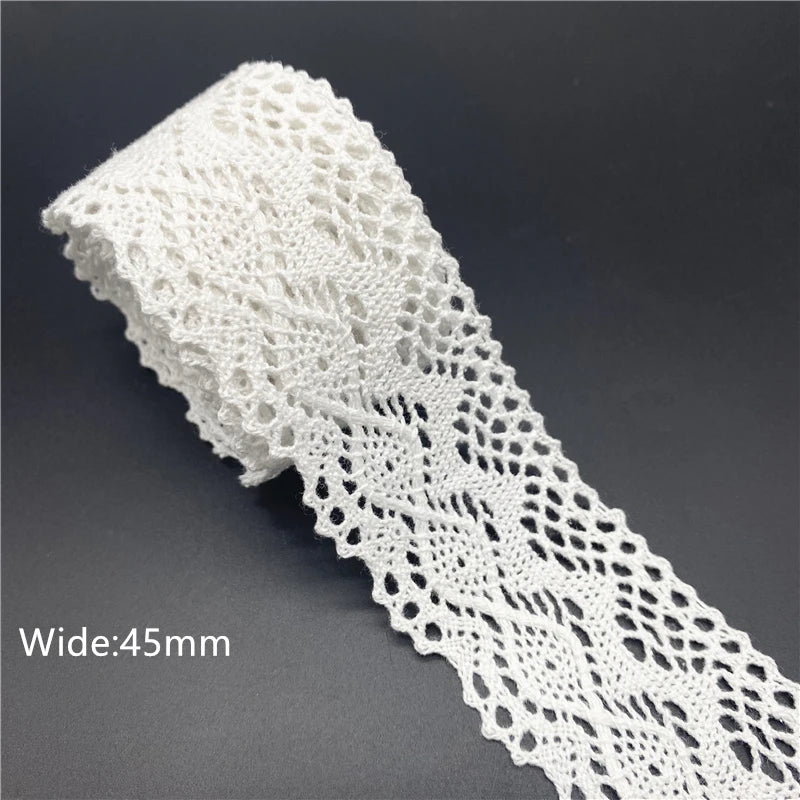 10mm-50mm 2yards White 100%Cotton Lace Ribbon For Apparel Sewing Fabric Trim Cotton Crocheted Lace Ribbon Handmade Accessories