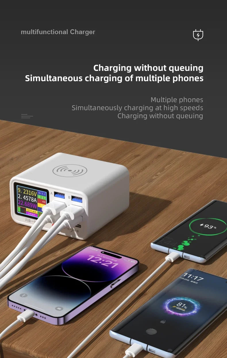Multi-function Dianba NO.1 Pro 200W 20V 5A PD QC3.0 Fast Wireless Charger 8 Port USB Type C Mobile Phone Charger Desktop Hub