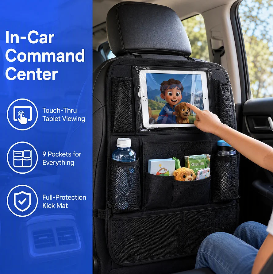 Car Back Seat Storage Bag (with Touch Screen Tablet Holder)