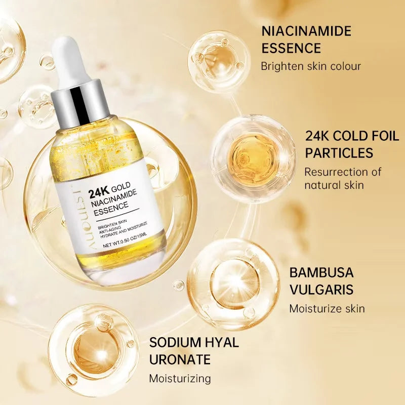 AUQUEST 24k Gold Face Serum Hyaluronic Acid Serum Moisturizing Whitening Anti Aging Wrinkle Face Skin Care 15ml