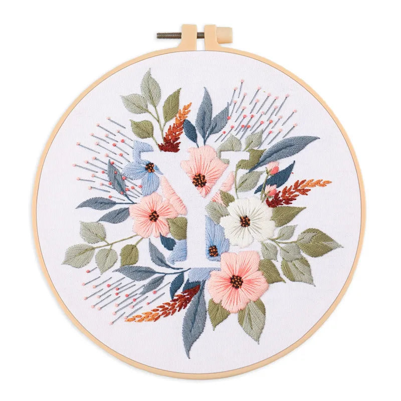 Embroidery Kit for Christmas DIY Wreath Printed Pattern Flower Cross Stitch Set Needlework Hoop Handmade Sewing Art Craft Kit