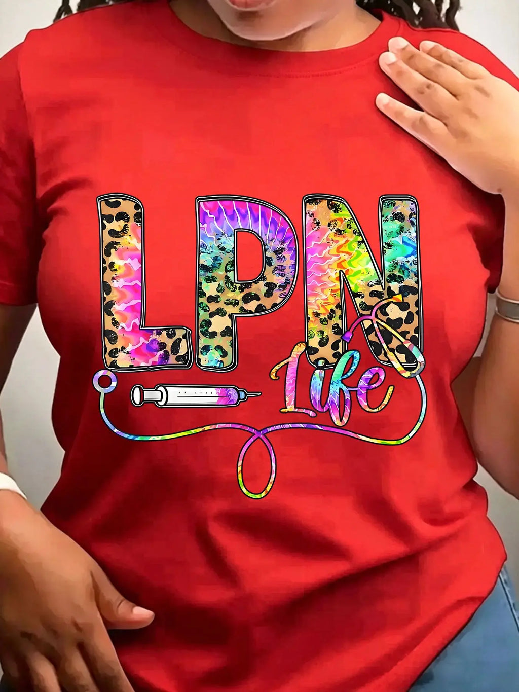 Women's Trendy Crew Neck T-Shirt Lpn Life Leopard Tie