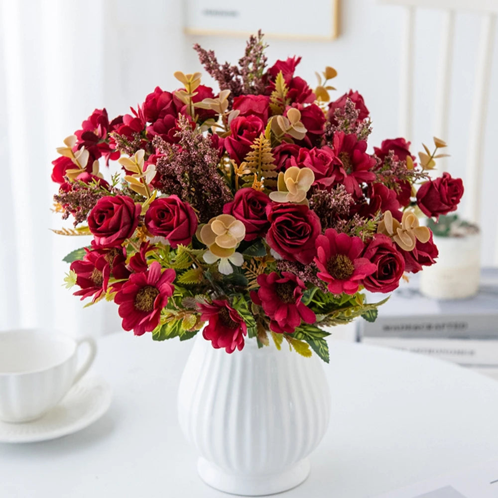 2/4pcs Artificial Flowers Roses Silk Wedding Home Room Table Vase Fillers Festival Outdoor Garden Couryard Decor Bridal Bouquets