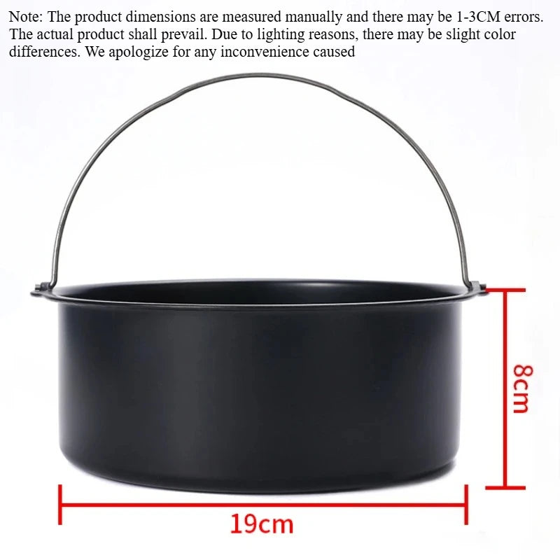 8-inch Round Hand-Held Nonstick Thickening Carbon Steel Air Fryer Cake Basket Baking Mold Barrel Household Baking Accessories