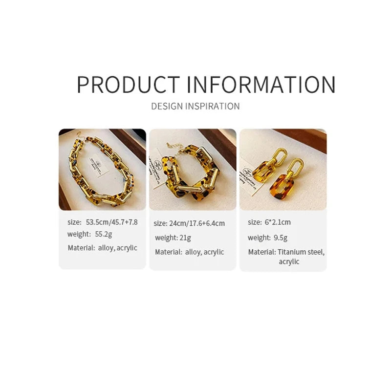 Europe and America Leopard Print Necklace Drop Earrings Bracelet