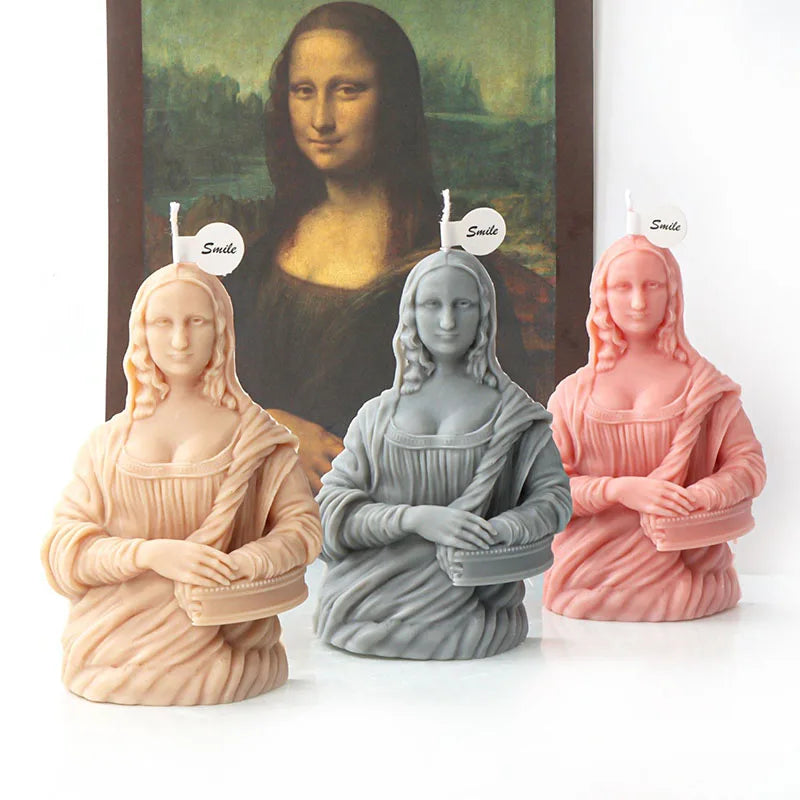 DIY Smiling Mona Lisa Candle Silicone Mold Art Abstract Female Bust Sculpture Gypsum Candle Making Resin Mould Craft Home Decor