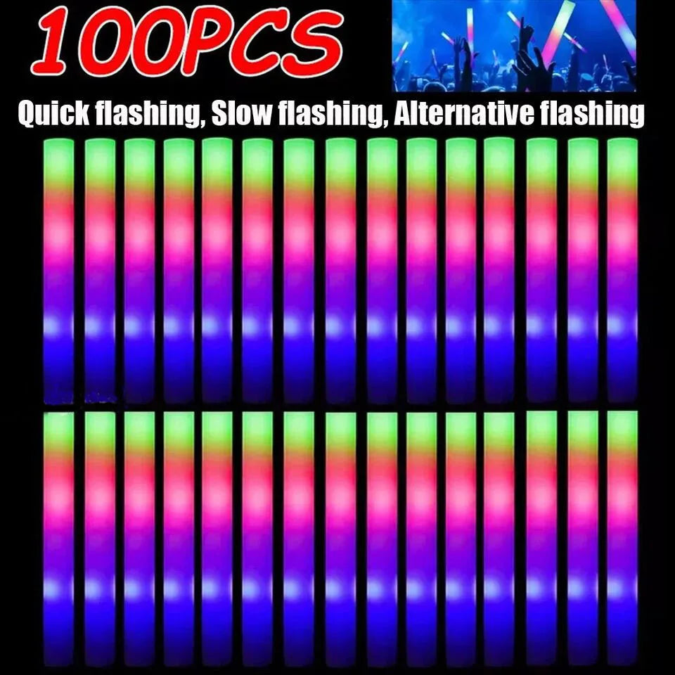 LED Foam Glow Sticks, 100 Pack