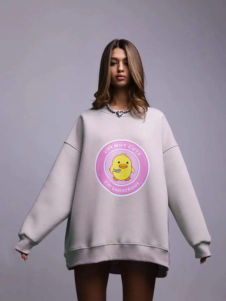 Bornladies Women's Loose Round Neck Sweatshirt Oversized Chic Printing Hoodies Casual Autumn Winter Warm Female Trendy PulloverT