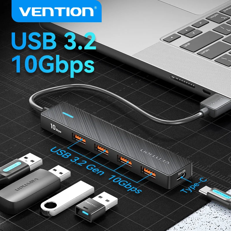 Vention Usb Hub 4 Port ABS Hub USB 3.2 10gbps for Laptop Multi