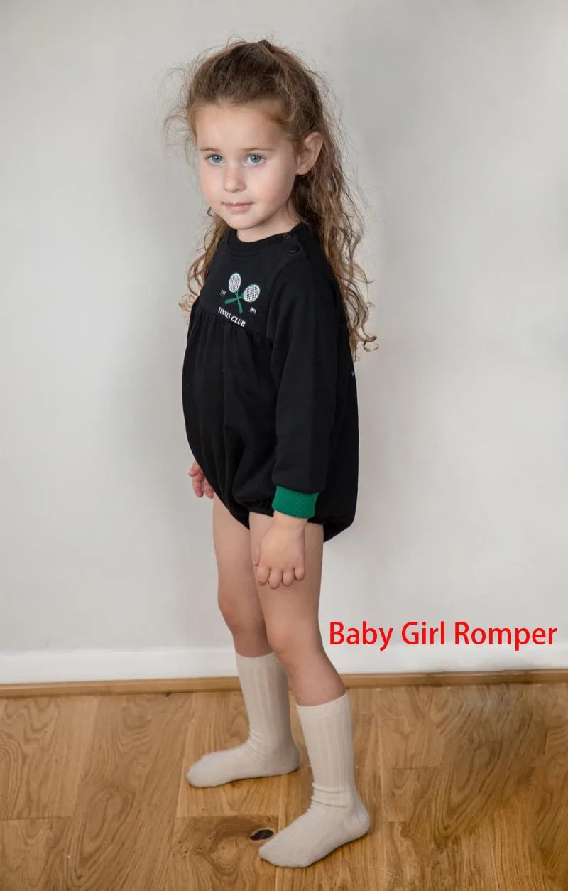 Children  fall winter cotton girl dress boy girl sweatshirt tennis printed dress top & romper family matching clothes