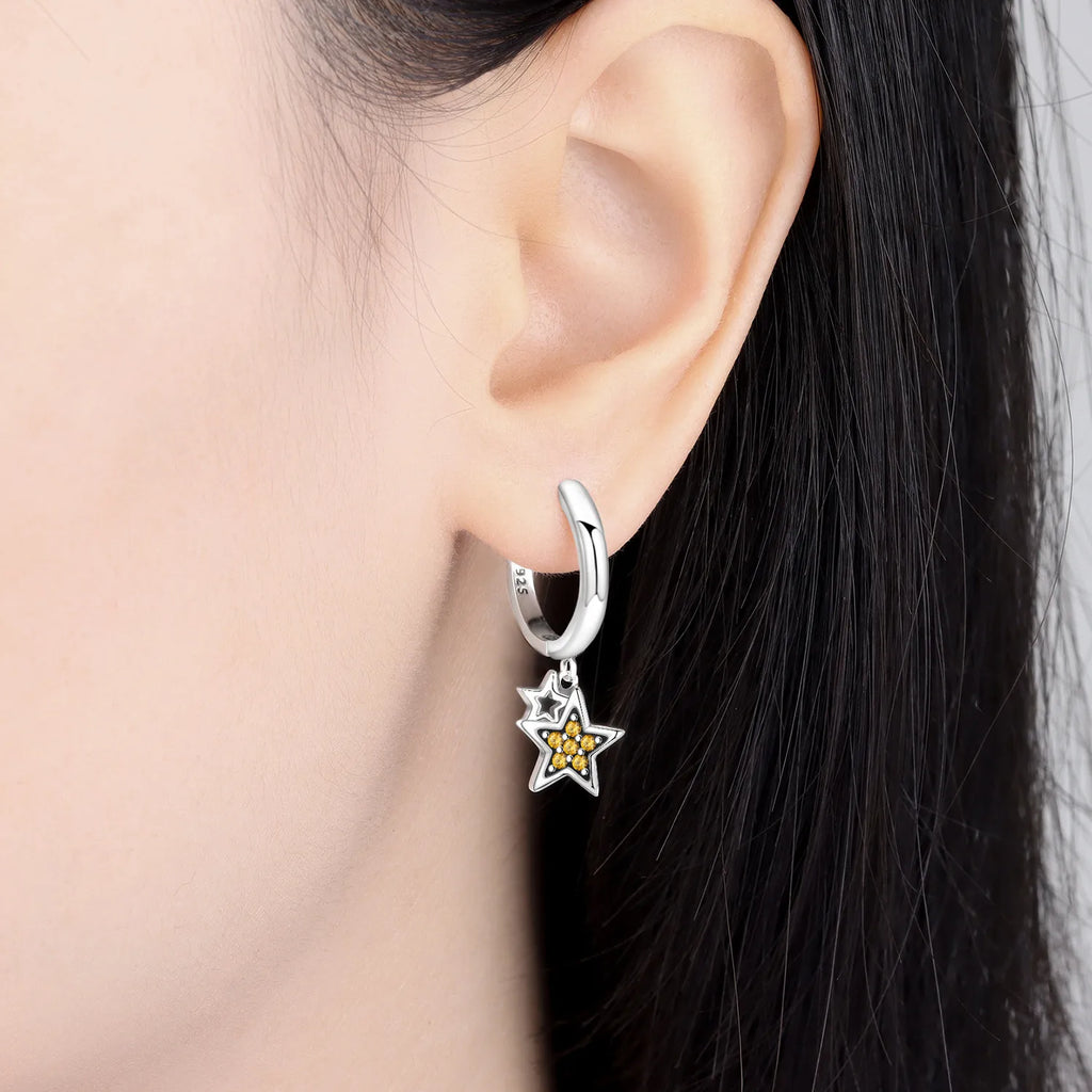 Y2K 925 Sterling Silver Asymmetric Design Star Moon Drop Earrings