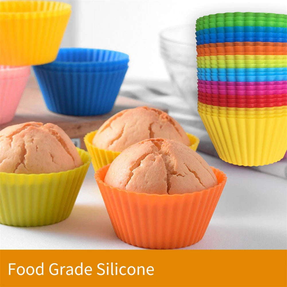 12pcs/Set Silicone Cake Mold Round Shaped DIY Cake Decorating Tools Muffin Cupcake Baking Molds Kitchen Cooking Bakeware Maker