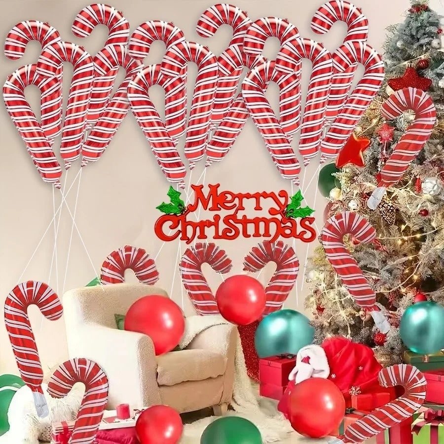 10-30pcs mini Christmas Candy Cane Foil Balloons Santa Claus Crutch Balloon Christmas New Year Party Decoration Xmas Home Decor
