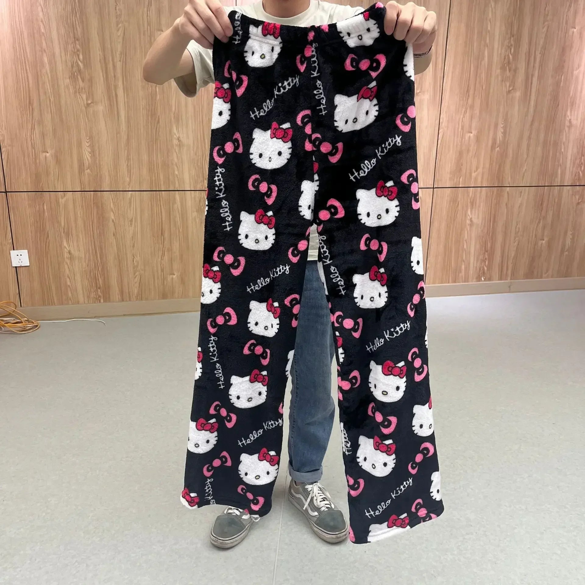 Hello Kitty Pajamas Halloween Flannel Fashion Trouserswomen Kawaii Woolen Anime Cartoon Casual Home Pants Autumn
