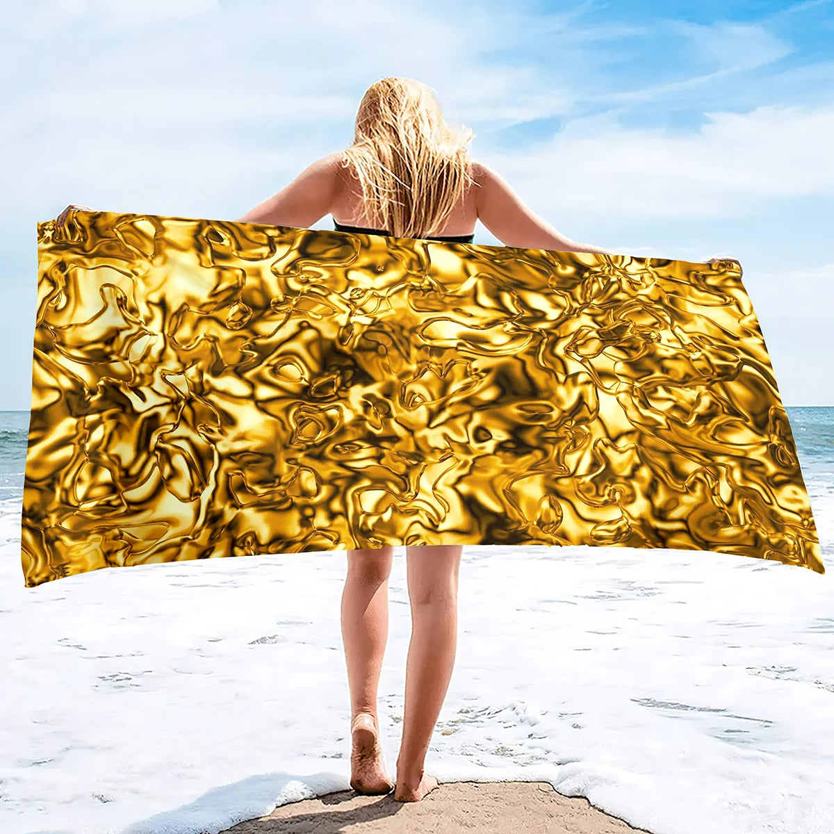 Beach Towel Vintage Gold Bath Towel Oversized,Sand Free Beach Towel Quick Dry Absorbent Towel for Travel Pool Yoga Gym Sport