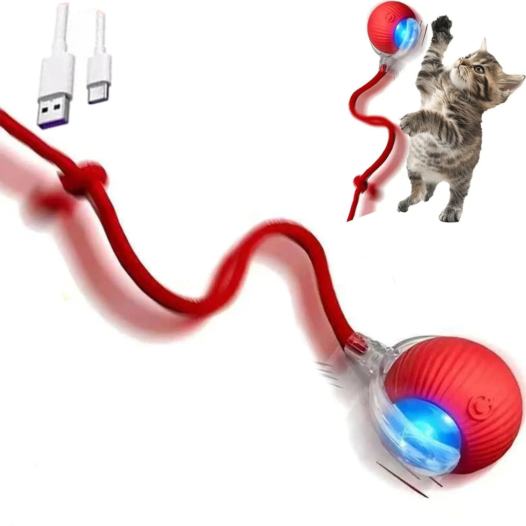 Dog Cat Interactive Ball Toy Automatic Rolling Ball Faux Tail Rechargeable Smart Pet Electric Toy Dog Cat Training Imitate Mouse