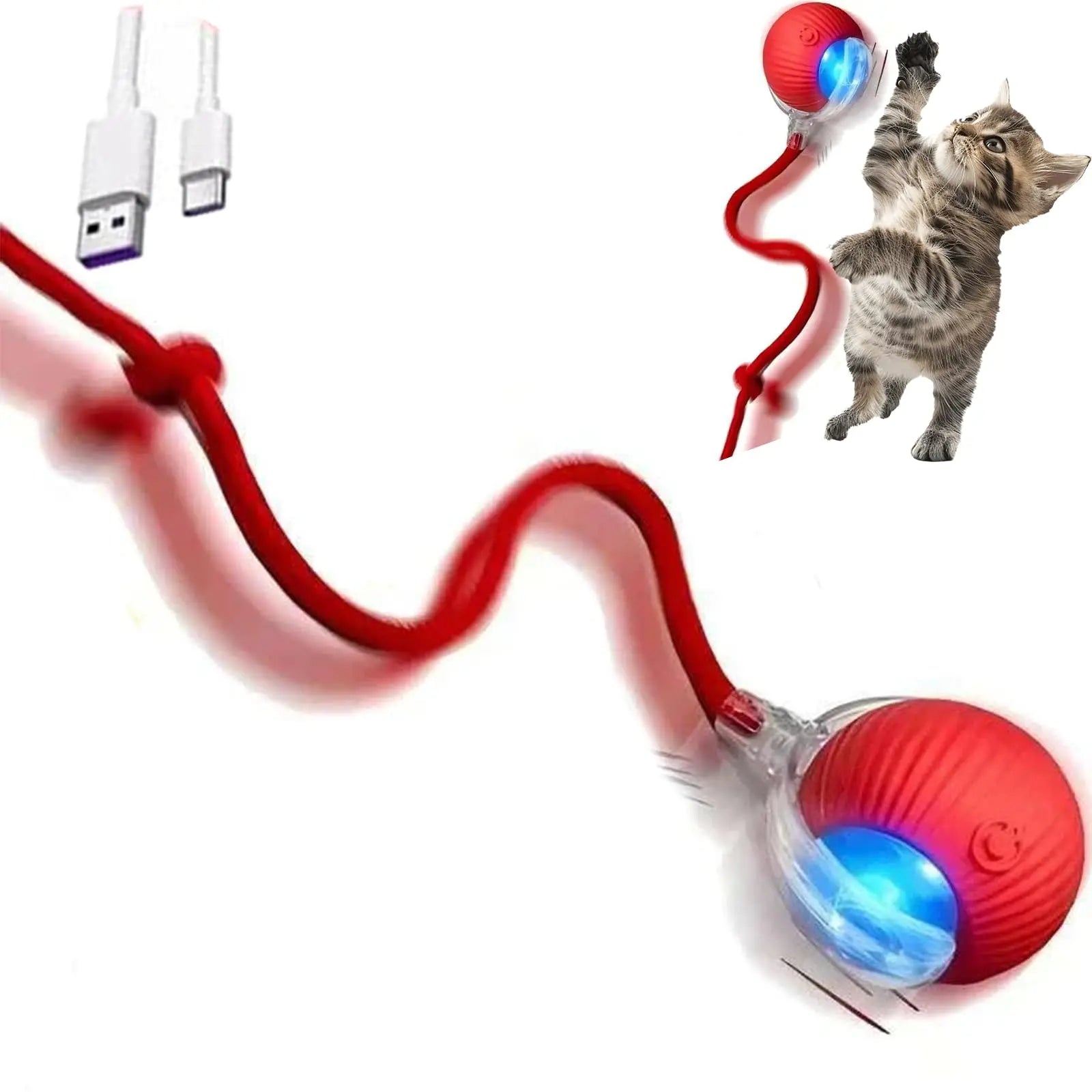 Dog Cat Interactive Ball Toy Automatic Rolling Ball Faux Tail Rechargeable Smart Pet Electric Toy Dog Cat Training Imitate Mouse