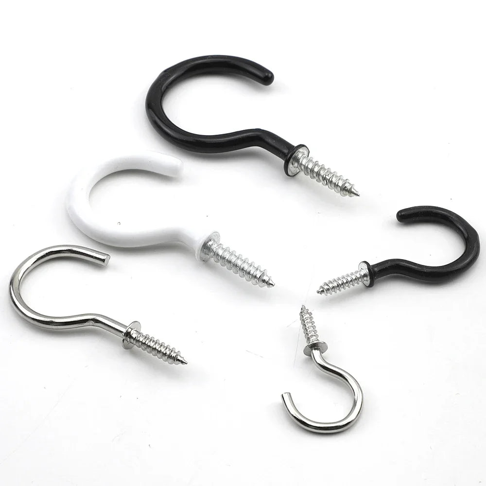 JUIDINTO 10-30pcs Cup Hook Screws 1/2"-2" Screw-in Hook Ceiling Tapping Screw Hook Carbon Steel for Kitchen Hanging