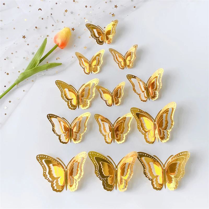 12Pcs 3D Double Layer Butterfly Wall Sticker on The Wall for Home Decor DIY Butterflies Fridge Magnet Stickers Room Decoration